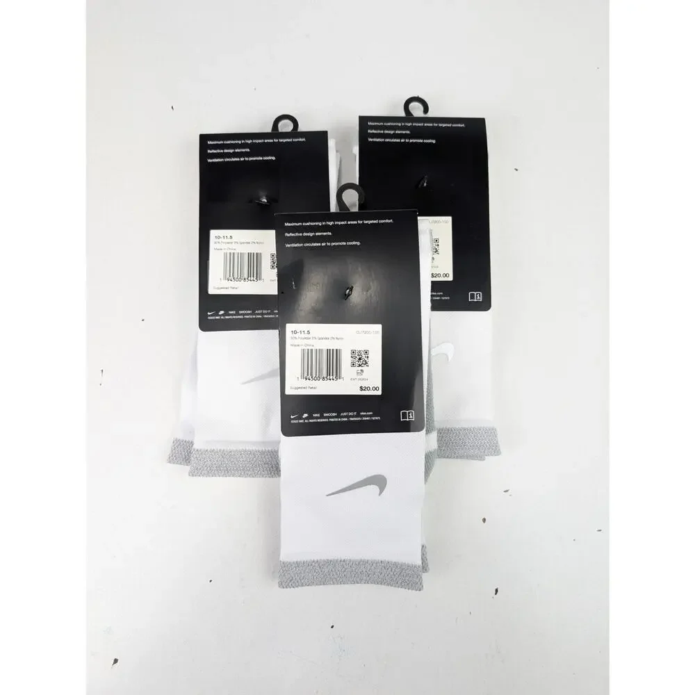 Nike Spark White Crew Running Socks 3 Pair Bundle - W11.5-13 - M10-11.5